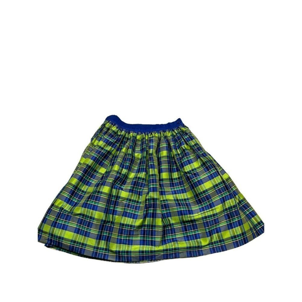 Girls Strasburg Silk Skirt size 7Y Blue Green Plaid  Youth